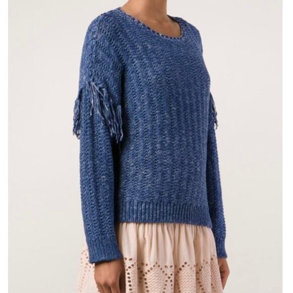 Ulla Johnson Blue Fringe Sweater Size M Arquette Boho Casual 100% Cotton - Picture 3 of 9